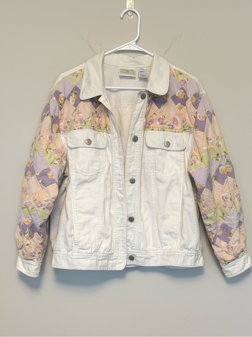 Susan Bristol Casuals Quilted White Denim Jacket Cottage Core Women's Medium